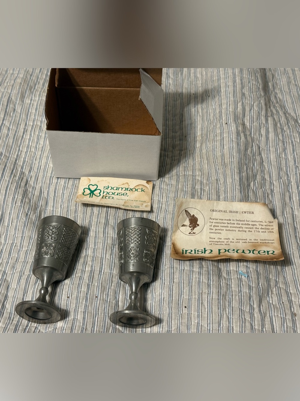 Irish Pewter Goblet Pair - Etched Celtic Chalices, NWT